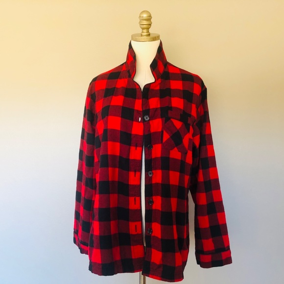 Large Women's Sleep Shirt Red Checks Long Sleeve Wondershop at Target - Picture 1 of 8